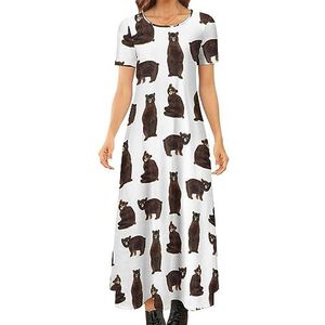 We're Bears dames zomer casual korte mouwen maxi-jurk ronde hals bedrukte lange jurken 8XL