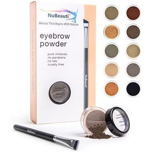 Mineral Wenkbrauwpoeder van NuBeauti - Natuurlijke wenkbrauwmake-upkit met schuine contourborstel voor precisiebeeldhouwen om wenkbrauwen te kleuren, precies voor mooie, perfecte professionele