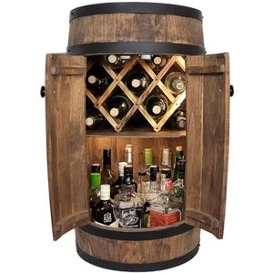 weeco Barkast L.E.D met deur en wijnhouder - wijnrek. Vat huisbar wijnrek 80 cm. Rustieke decoratie barkast wijnstandaard, bier, whiskybar. Flessenstandaard bar kabinet (donkere wengé)