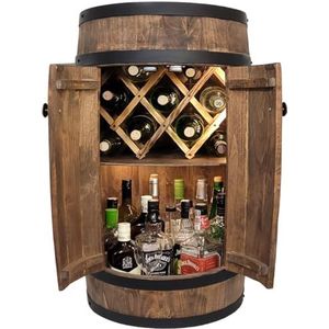 weeco Barkast L.E.D met deur en wijnhouder - wijnrek. Vat huisbar wijnrek 80 cm. Rustieke decoratie barkast wijnstandaard, bier, whiskybar. Flessenstandaard bar kabinet (donkere wengé)