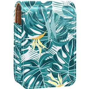 Tropische Plant Patroon Lipgloss Houder Lipstick Case Draagbare Mini Lipstick Opbergdoos Reizen Lipstick Organizer Case met Spiegel voor Vrouwen, Meerkleurig, 9.5x2x7 cm/3.7x0.8x2.7 in