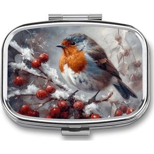 Vogel op tak pillendoos voor vrouwen mannen zak vierkante pillendoos decoratieve doos geneeskunde vitamine metalen pillenorganisator draagbare pilhouder voor reizen uniek cadeau