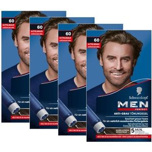 Men Perfect Anti-grijze kleurgel 60 middenbruin (4 x 80 ml), haarkleur voor mannen verbergt grijs haar, anti-grijze tint voor een natuurlijk uitziend resultaat