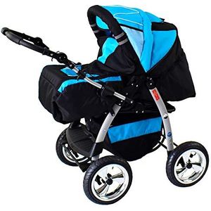 Kinderwagen met autostoel Isofix alles in een 3-in-1 combikinderwagen King by ChillyKids Cosmic Black & Aqua 2-in-1 zonder autostoel