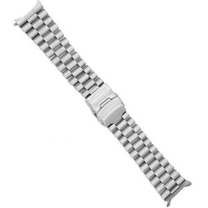 INSTR Hol gebogen uiteinde massief roestvrijstalen schakels horlogeband voor Seiko bandarmband met dubbele druksluiting (Color : Silver, Size : 20mm)