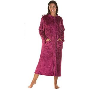 Lady Olga Zacht gevoel reliëf fleece nachtkleding in 3 stijlen met ritssluiting, badjas met knopen of bedjas, Dark Rose - Zip, 48-50