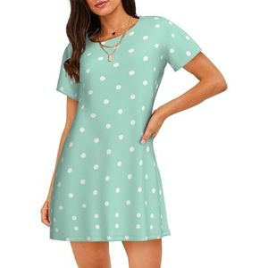 GXUNGT Groene zomerbadjas met stippenprint, nachtkleding met korte mouwen, zacht en comfortabel, voor thuis en buiten, Zwart, S