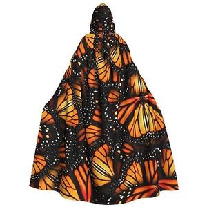 Heaps of Oranje Monarch Vlinders Hooded Mantel Unisex Volledige Lengte Mantel Cape Halloween Kerst Mantel Cosplay Kostuums Party Cape