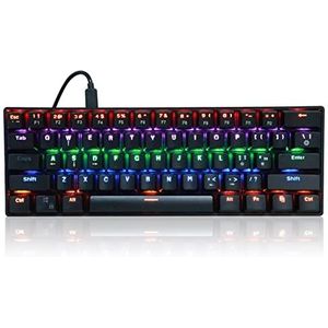 61 toetsen professioneel mechanisch toetsenbord met blauwe mechanische schakelaar, universeel mechanisch toetsenbord met LED-achtergrondverlichting voor computers, gaming zwart bedraad toetsenbord