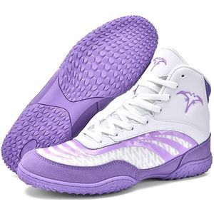 Hiuzylqx Boksschoenen voor heren, professioneel worstelschoenen, tienerschoenen atletische fitness, vechtsporten, kickboksen, sparren, bodybuilding, gewichtheffen,White purple,38 EU