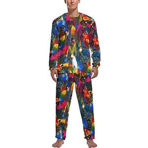 Parrot Party Bedrukte Zachte Heren Pyjama Set Comfortabele Lange Mouw Loungewear Top En Broek Geschenken XL