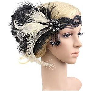 Veer Hoofdband Veer flapper hoofdband Great Gatsby hoofdtooi vintage mode jaren 1920 hoofddeksel Carnaval Veer Hoofdband (Size : White)
