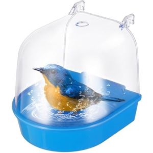 YOFAPA Accessoires voor vogelkooien: heldere hangende baddoos, badkuip voor atiel, parkiet, Conure, blauw