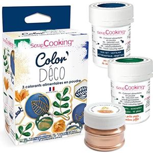 SCRAP COOKING - 3 kunstmatige kleurstoffen uit poeder Color' Déco - Sapin, nachtblauw, goud, eetbare kleuren - cake, koekjes en suikerpasta - gemaakt in Frankrijk - 4069