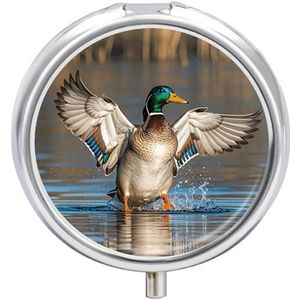 Jacht Vliegende Wilde Eenden Pillendoos Waterdichte Draagbare Geneeskunde Pillendoosje Vochtbestendig Metalen Reizen Pillendoos met 3 Compartimenten Medicijnkoffer