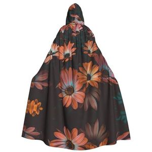 YQxwJL Oranje Chrysant Print Hooded Lange Lengte Cape, Unisex Hooded Halloween Kerst Mantel Kostuums Party Cape