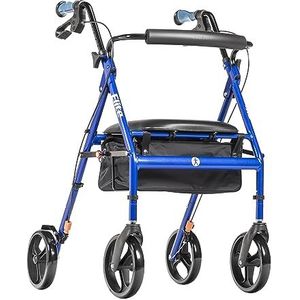 Hugo Elite Rollator Walker met zitting, backrest en satdle tas, Blue by Hugo Mobility