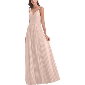 Dames spaghettibandjes chiffon bruidsmeisjes jurken lange formele jurken en avondjurken, roze, 42