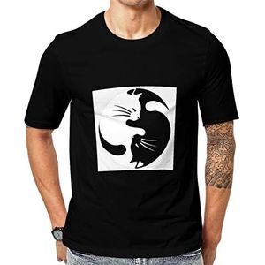 Yin Yang Lucky Cat T-shirt voor heren, korte mouwen, grafisch T-shirt met ronde hals, print, casual T-shirt, tops, 2XL