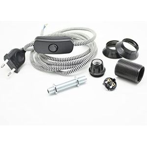 Lamphouder E14 set – textielkabel, schroefdraadbuis en fittingen – zwart – Hanna's winkel – DIY lamp – elektrische fitting voor zelfmontage – incl. montagehandleiding (mogelijk niet beschikbaar in het