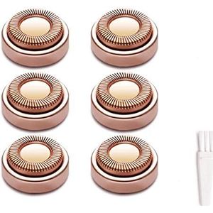6 stuks vervangende koppen, gezichtshaar remover mesjes pak voor afwerking touch vlekkeloze haarverwijderaar, goudroos, met reinigingsborstel