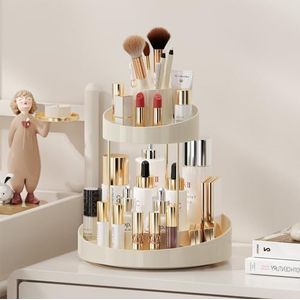 Baoswi 360° Roterende Make-up Organizer - 2 Lagen voor Parfum, Huidverzorging, Cosmetica, Lippenstiften, Make-up Borstels en Lotion (Beige)