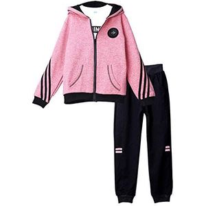 YFPICO Trainingspak voor meisjes, met capuchon, sportset, 2/3-delig, jas, sportbroek, sweatshirt, ritssluiting, lente, herfst, pak, joggen, joggers, Roos rood (drie elementen), 5-6 Jaren