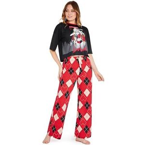 DC Comics Harley Quinn Lange pyjamaset voor dames, zacht, ademend, loungewear, cadeau voor vrouwen, Zwart/Rood, M