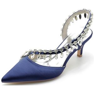 Hanfike Steentjes Bruidsschoenen Womens Slingback Lage Hak Formele Party Avond Pompen met Steentjes JY138, Donkerblauw, 41 EU