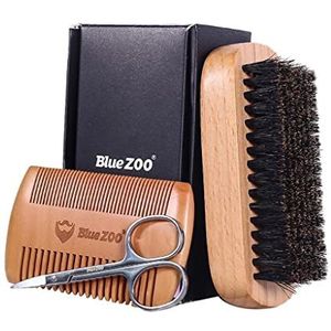 Mannen Baard Care Grooming Kit Snor Balsem Borstel Kam Schaar Gift Set hout