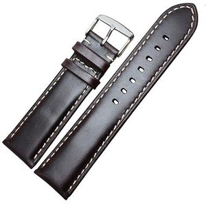 YingYou Handgemaakte Echt Lederen Horlogebanden Mannen Vrouwen Armband 18 19 20 21 22 24mm VINTAGE Horloge Band Riem Wiht Zilver Gepolijst Gesp (Color : Dark brown silver, Size : 24mm)