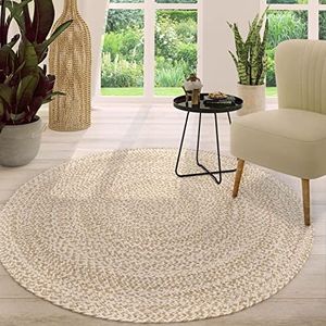 Jute Vloerkleed Van Natuurlijke Vezels Tapijt Woonkamer Rond Boho Hand Gemaakt, Kleur:Beige, Maat:120 cm Rund