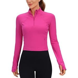 CRZ YOGA Vrouwen Butterleuse 1/2 Rits Lange Mouw Shirt Sport Pullover Crop Tops Fitness Gym Running Sweatshirt met Duimgat Hibiscus Purple XS