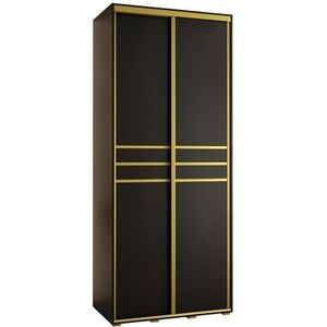 MEBLE KRYSPOL Davos 8 100 Kledingkast met twee schuifdeuren voor slaapkamer - Moderne opbergkast, kledingroede en planken - 235,2x100x60 cm - Zwart Zwart Goud