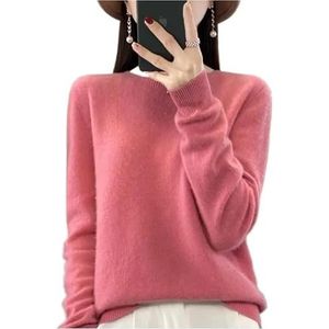 Kasjmiertruien for dames Dames effen trui Slim fit casual lange mouwen warme zachte pullover(Yellow,XXL)