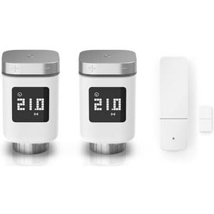 Bosch Smart Home Uitbreidingsset verwarming, 2x radiatorthermostaat II, 1x deur-/raamcontact II, slimme sensor voor energie-efficiënt verwarmen, compatibel met Amazon Alexa, Apple HomeKit, Google Home