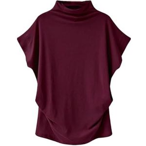 Tdvcpmkk Dames zomer hoge hals vleermuis vleugelmouw katoen groot formaat T-shirt, Bordeaux, XXL