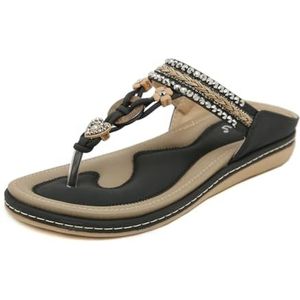 EFLALYHG Dames slippers Dressy Flats Bohemian Summer Split Toe Sandalen Wandelen Strand Gladiator met Boog Ondersteuning Waterschoenen,zwart,36 EU