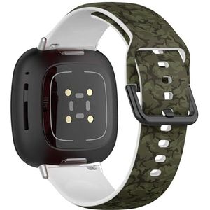 Sportbandje compatibel met Fitbit Sense / Sense 2 / Versa 4 / Versa 3 (legergroene camouflage), siliconen armbandaccessoire