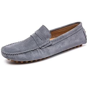 Herenloafers Schoenen Ronde neus Suede Penny Driving Loafers Comfortabele platte hak Lichtgewicht wandelslip-on (Color : Grey, Size : 42 EU)