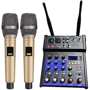 Geluidskaartset, 4-kanaals mixer met draadloze microfoon for computer DJ Mixing Console Interface Geluidskaart Fantoomvoeding