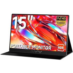 AYY Draagbare FHD 1080P USB-C HDMI reismonitor voor laptop 15 inch, tweede scherm HDR IPS Gaming Extender voor PC, MAC, Telefoon, PS4/5, Xbox, Switch, ingebouwd