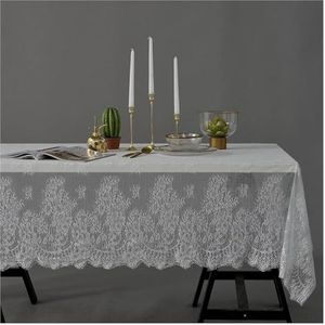 Tafelkleed， Dekking voor Keuken Dinning， Kanten tafelkleed rechthoek vintage geborduurd macrame tafelkleed for rustieke Bohemen bruiloft feestdecoratie(Color:White,Size:145X145cm(57X57in))