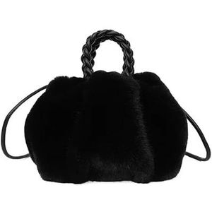 Pluizige draagtas damestassen winter handtas pluizige draagtassen geweven draaggreep kleine mini crossbody tassen (kleur: zwart)