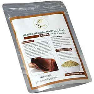 SVATV Bruine Henna-haarkleur met goedheid van 9 kruiden | Bruine Henna Mendi voor haar, maak het haar zacht en glanzend Natuurlijke haarkleur voor mannen en vrouwen 227 g, 08 oz