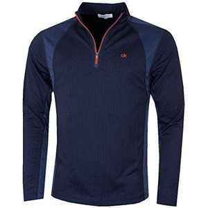 Calvin Klein Heren Micro Grid CK trui met 1/2 rits - Marine/Oranje - L