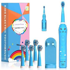 Sonic elektrische tandenborstel voor kinderen, oplaadbare slimme tandenborstel voor kinderen, tandenborstel voor peuters, jongens, meisjes, leeftijd 3-12, met 30s-herinnering, 2 minuten timer, 6 standen, 6 opzetborstels, wandhouder