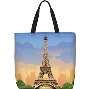 ZaKhs Eiffeltoren Print Vrouwen Tote Bag Grote Capaciteit Boodschappentas Mode Strand Tas Voor Werk Reizen, Zwart, Eén maat