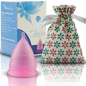 Menstruatiecup maat 1, klein voor lichte bloeding, 12 uur bescherming, herbruikbare menstruatiebeker, menstruatiebeker (model 1, roze) ATHENA CUP