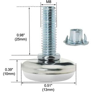 XYWHPGV M8 x 25 x 30mm Schroef op meubelglijder Stelvoeten Verstelbare leveller Vloerbeschermer met T-moeren voor kastpoot 16 stuks(95a2d e90f3 29c07 78c20 d124a a1fb2